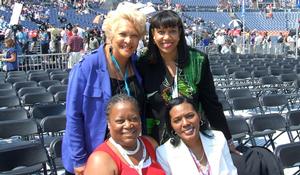  Virginia delegates to Democratic National Convention: Louisa Strayhorn, Gaylene Kanoyton, Senator Mamie Locke and Delegate Jeion Ward at Mile High Stadium, August 28, 2008.