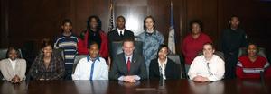  On February 13, 2007, a group of students from Heritage High School in Newport News joined Hampton NAACP President, Carmen Taylor for a Day at the Capitol sponsored by Senator Locke. The students briefly met with Governor Kaine in the Cabinet Room of the Patrick Henry Building.